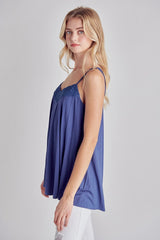 V-Neckline Lace Pleated Cami Top