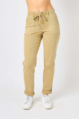 High-Waisted Garment Dyed Cugged Jogger Pants