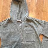 Quarter button knit hoodie sweater