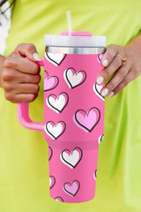 Valentines Heart Printed Thermos Cup with Handle (in Rose Red or Black)