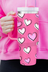 Valentines Heart Printed Thermos Cup with Handle (in Rose Red or Black)