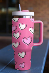 Valentines Heart Printed Thermos Cup with Handle (in Rose Red or Black)