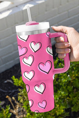 Valentines Heart Printed Thermos Cup with Handle (in Rose Red or Black)