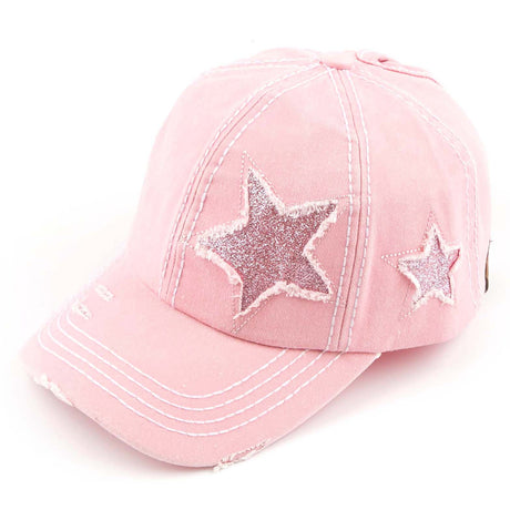 Distressed Pony Cap with Glitter Star Design