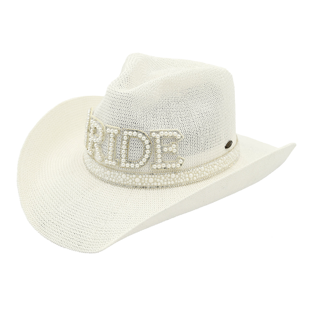 Bride Cowboy Hat with Pearl & Rhinestone Trim Band