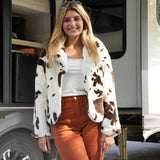 Cow Printed Faux Fur Short Jacket