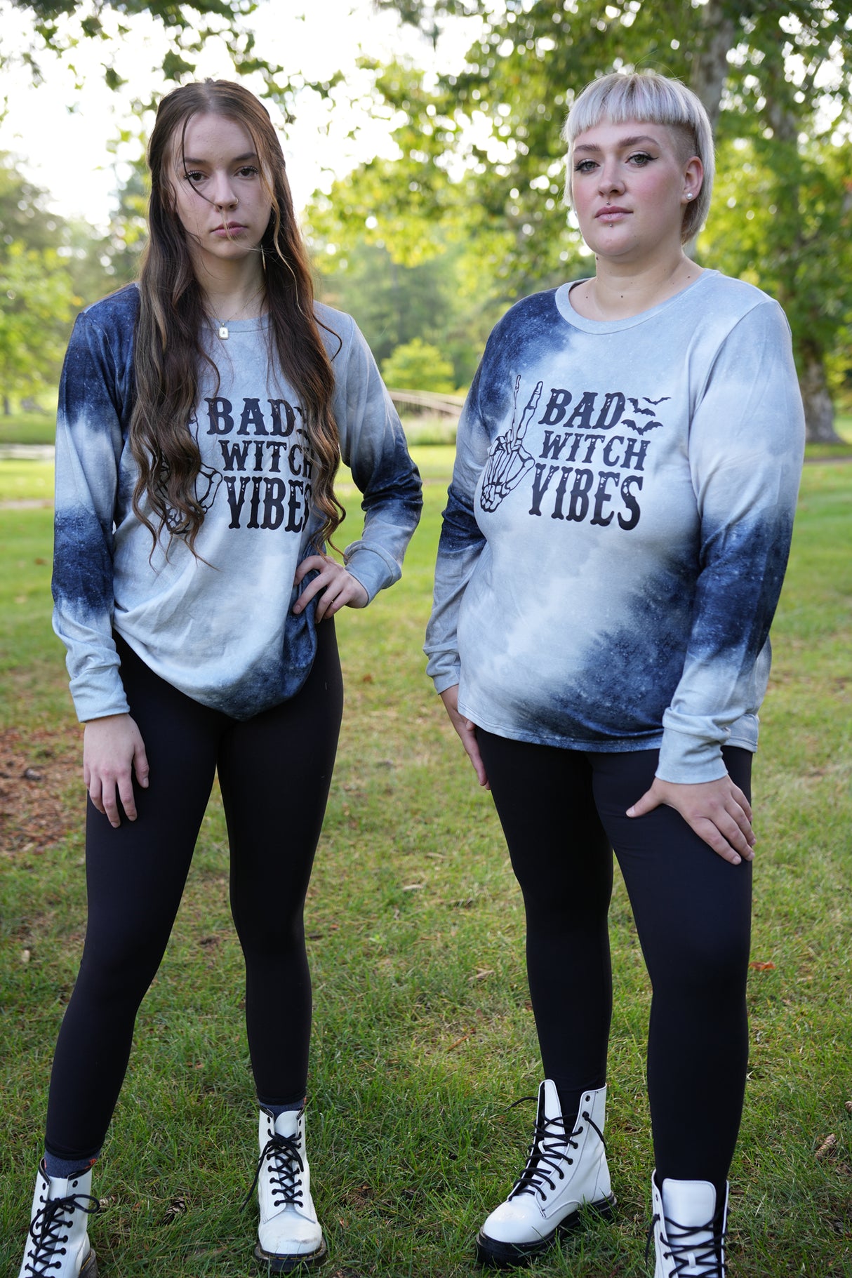 Gray Tie Dye "Bad Witch Vibes" Graphic Long Sleeve Top