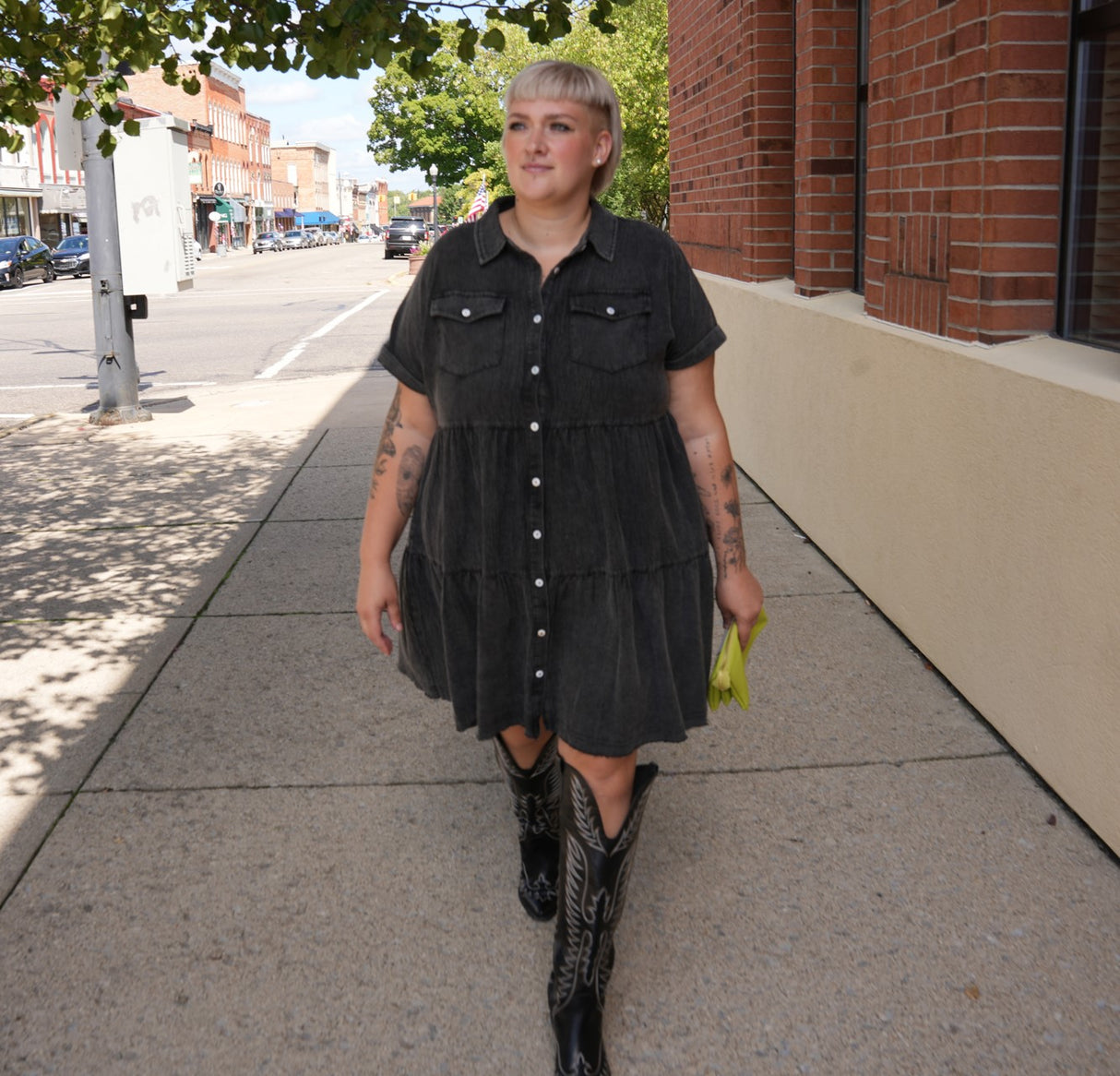 Black Washed Button-Up Dress