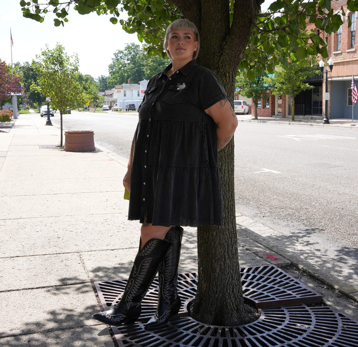 Black Washed Button-Up Dress