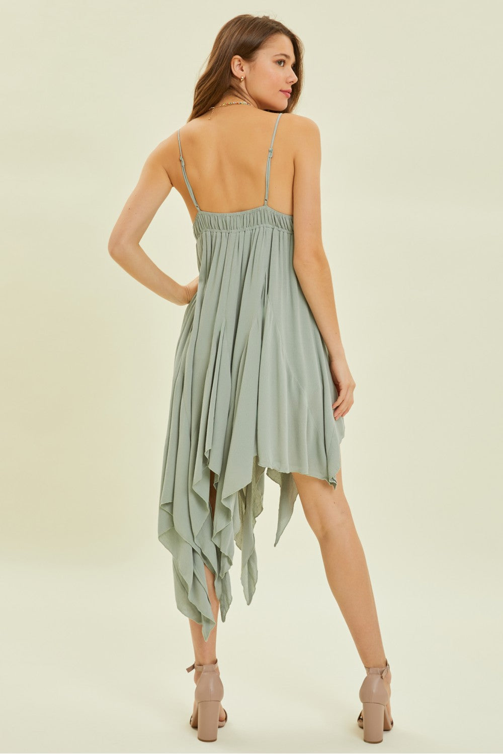 Ruffled Cami Flare Dress with Asymmetric Hem