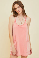 Effortlessly Comfy Mineral-Washed Cotton Jersey Short Dress with Attached Onesie and Convenient Side Pockets