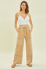 Mineral-Washed Cargo Style Wide-Leg Pants with Big Pockets