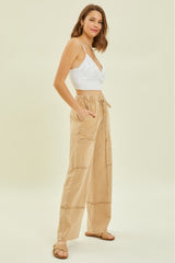 Mineral-Washed Cargo Style Wide-Leg Pants with Big Pockets