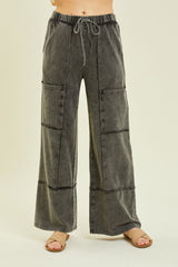 Mineral-Washed Cargo Style Wide-Leg Pants with Big Pockets