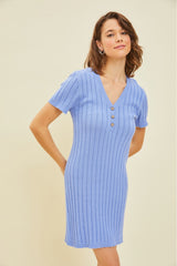 Forever Flattering Mini Dress in Ribbed Fabric with a Slim-Fitting Silhouette and Button Detailing