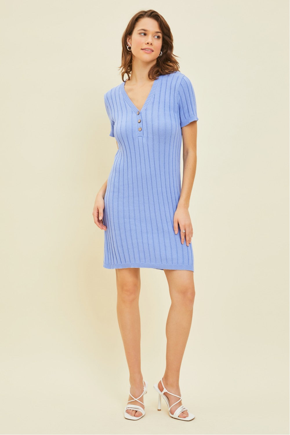 Forever Flattering Mini Dress in Ribbed Fabric with a Slim-Fitting Silhouette and Button Detailing