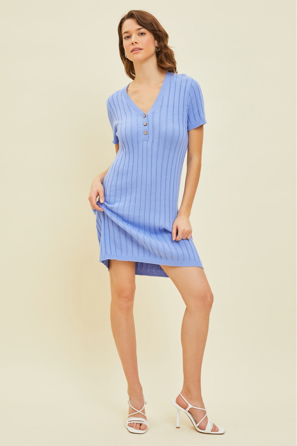 Forever Flattering Mini Dress in Ribbed Fabric with a Slim-Fitting Silhouette and Button Detailing