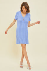 Forever Flattering Mini Dress in Ribbed Fabric with a Slim-Fitting Silhouette and Button Detailing