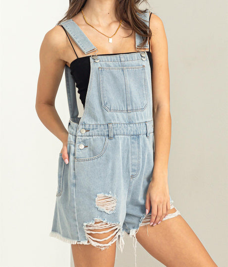 Sweet Pop Distressed Denim Overalls