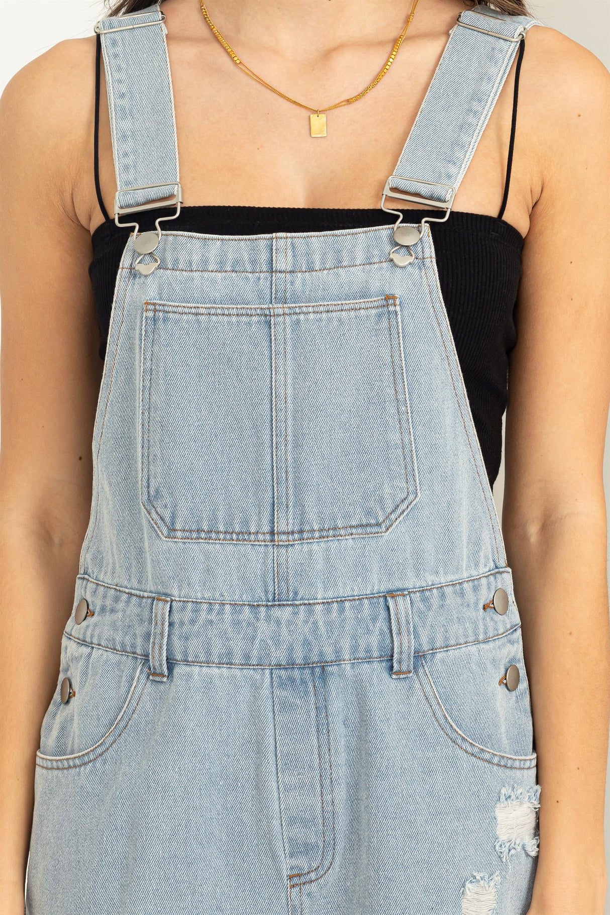 Sweet Pop Distressed Denim Overalls