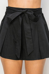 Pleated High-Waist Tie-Belt Skort