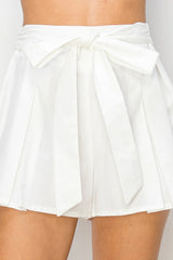 Pleated High-Waist Tie-Belt Skort