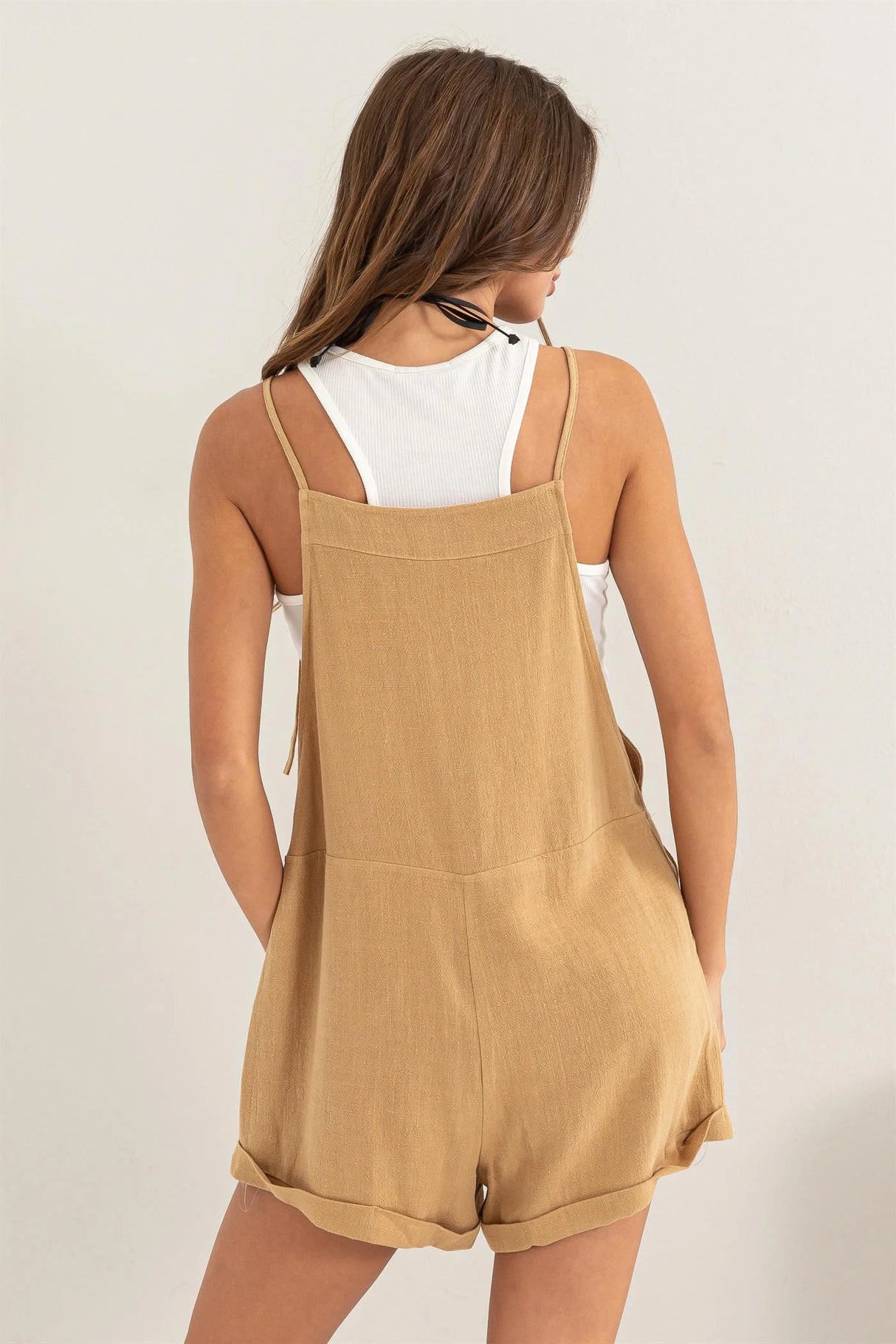 Linen Blend Overall Shorts