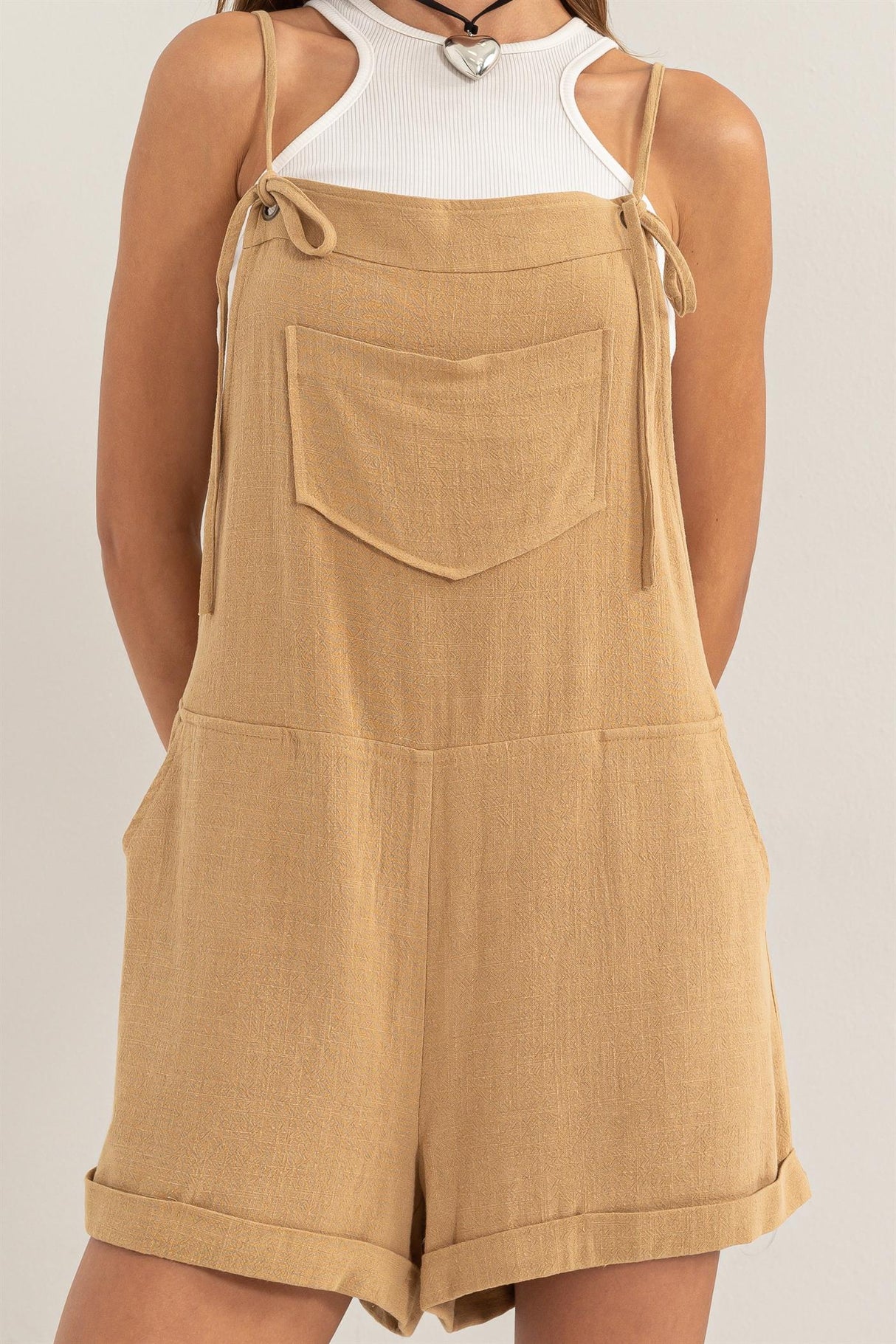 Linen Blend Overall Shorts