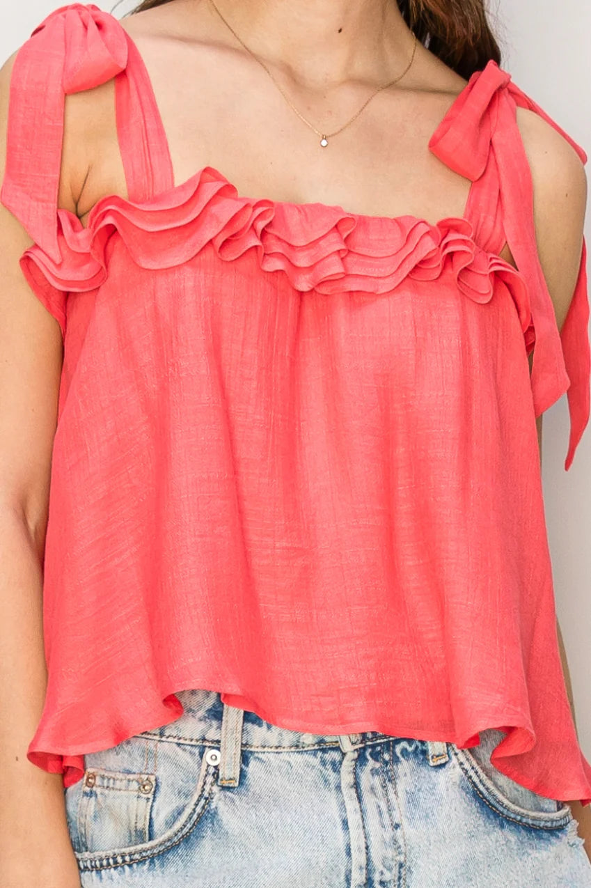 Tie-Shoulder Frill Top