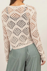 Crochet Knit Tie-Front Cardigan