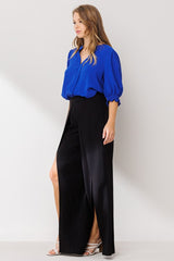 Faux Wrap Wide Pants with Slit