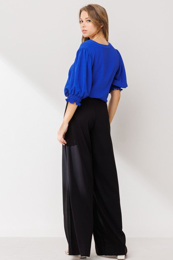 Faux Wrap Wide Pants with Slit