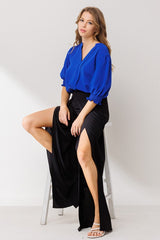 Faux Wrap Wide Pants with Slit