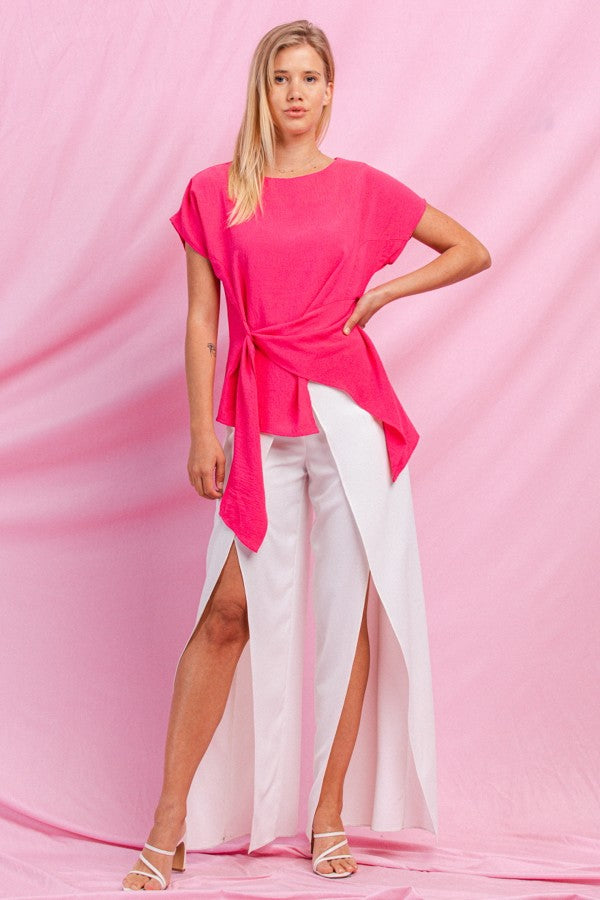 Faux Wrap Wide Pants with Slit