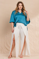 Faux Wrap Wide Pants with Slit