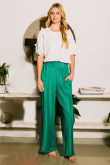 Pleated Satin Straight Long Pants