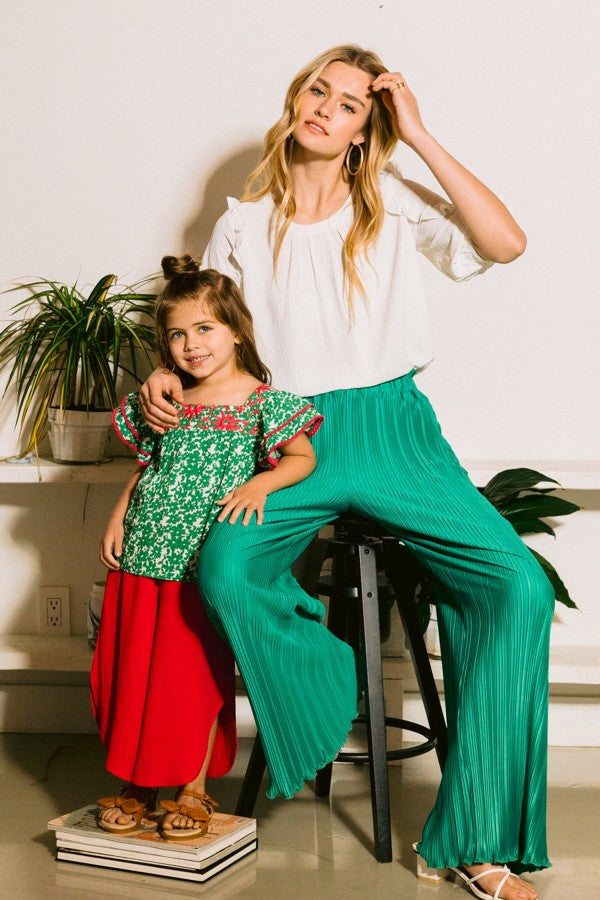 Pleated Satin Straight Long Pants