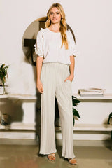 Pleated Satin Straight Long Pants