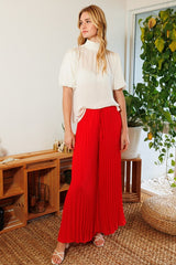 Woven Solid Pleats Maxi Pants