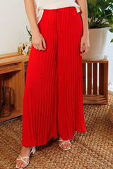 Woven Solid Pleats Maxi Pants