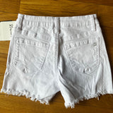 White Distressed High Rise Shorts with Double Button