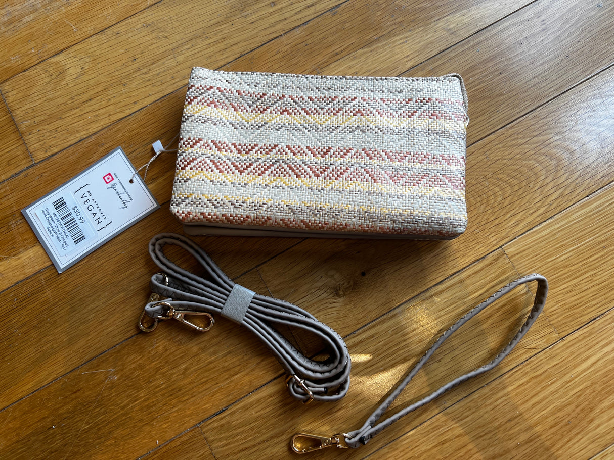 Riley Woven Straw 3 Compartment Crossbody/Wristlet