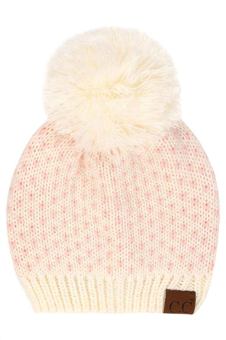 Heart Beanie with Knit Ivory Pom Hat