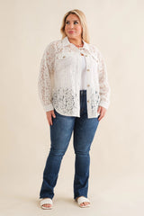 Sheer Lace Button Up Shacket