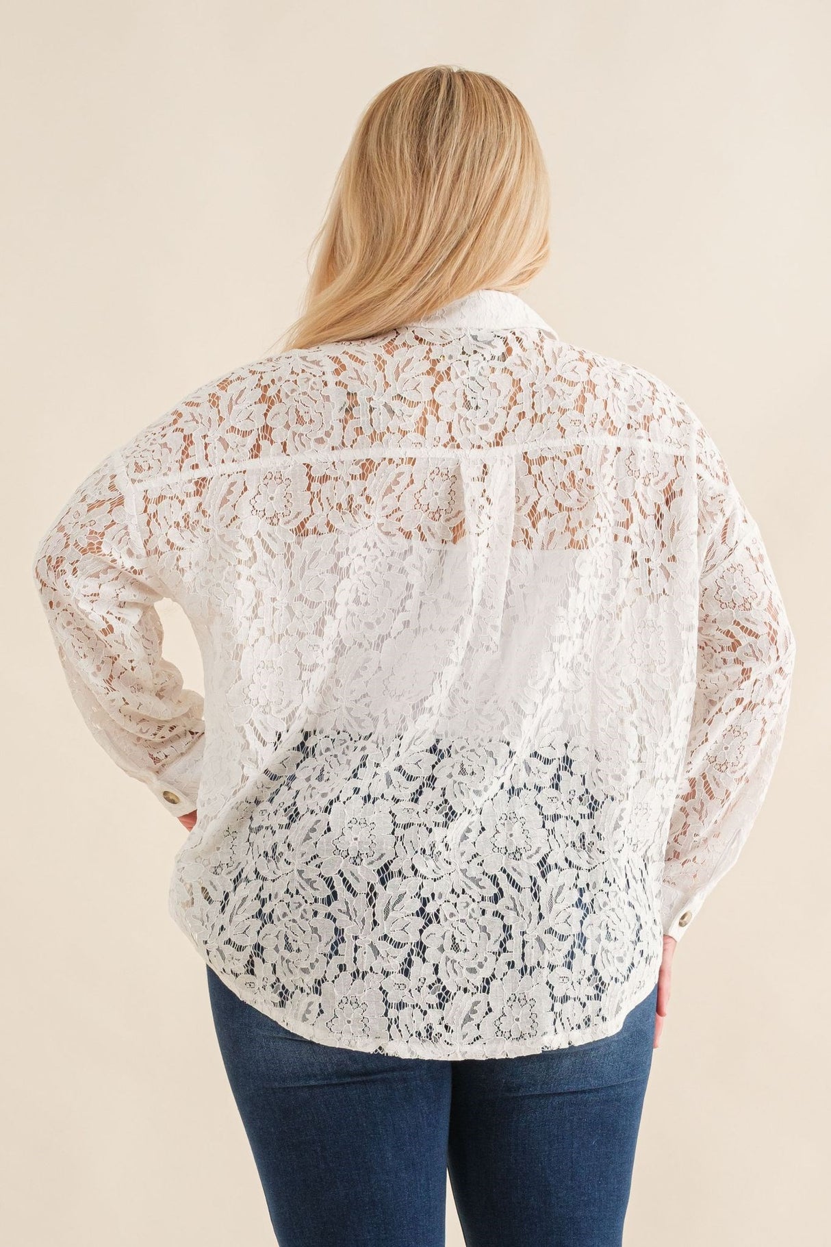 Sheer Lace Button Up Shacket