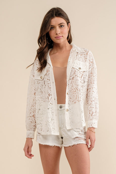 Sheer Lace Button Up Shacket