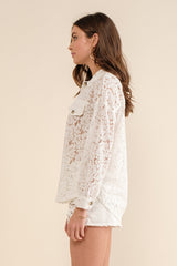 Sheer Lace Button Up Shacket