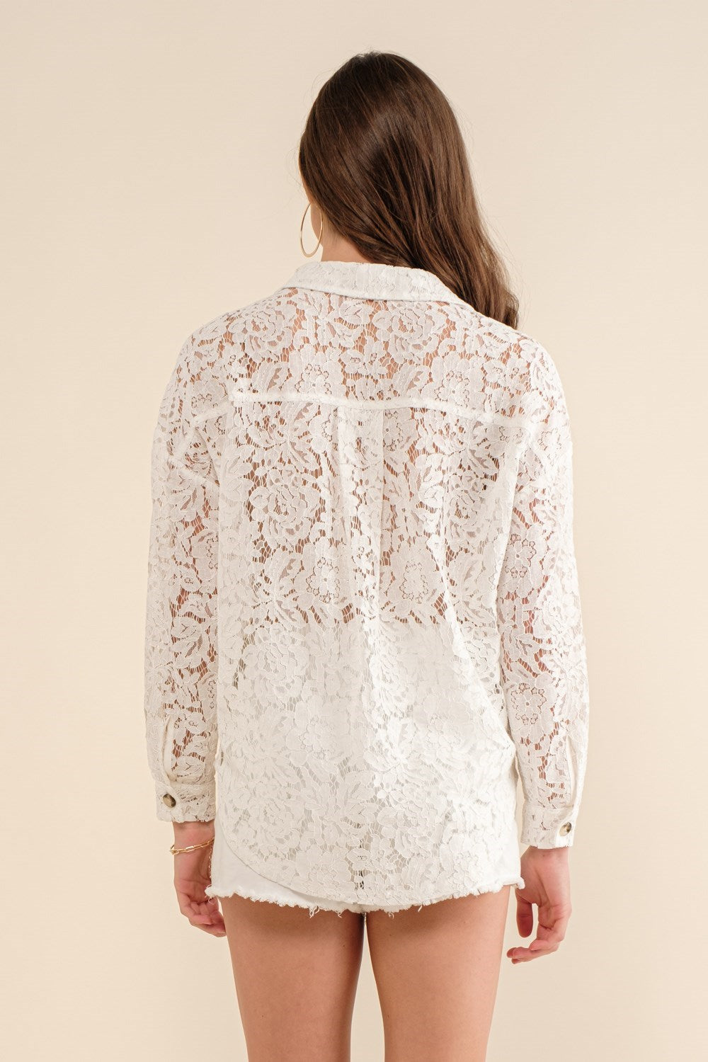 Sheer Lace Button Up Shacket