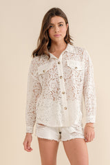 Sheer Lace Button Up Shacket