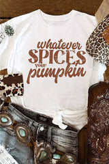 White "Whatever Spices Your Pumpkin" Graphic Tee